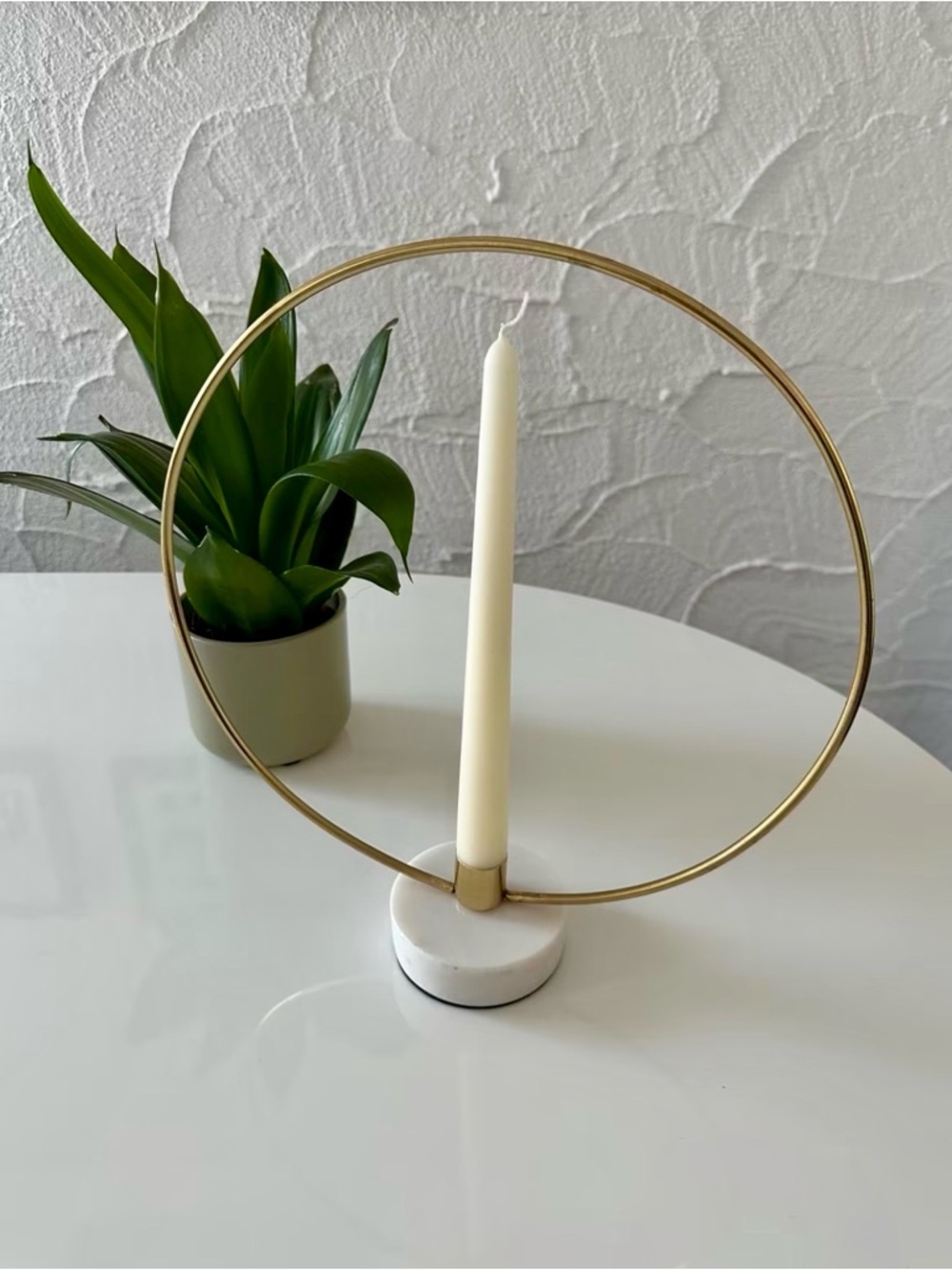 Modern Gold Hoop Marble Taper Candle Holder